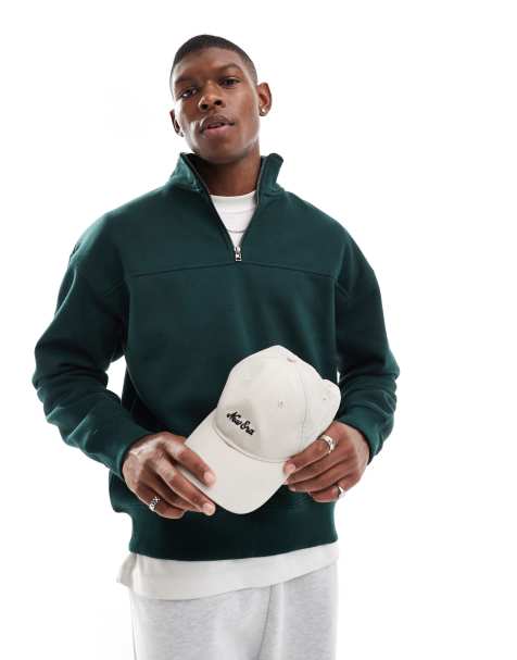 Pull&Bear - Felpa color verde bottiglia con zip corta - view 1