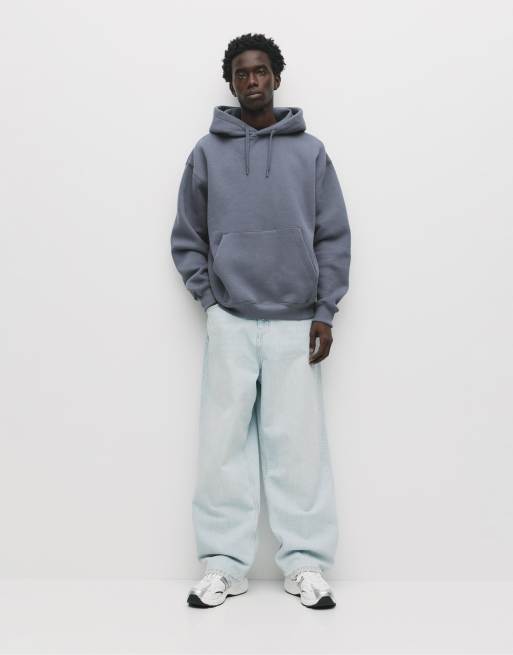 Pull&Bear - Felpa con cappuccio basic grigio blu, 3 di 4