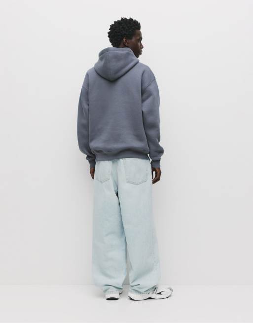 Pull&Bear - Felpa con cappuccio basic grigio blu, 4 di 4