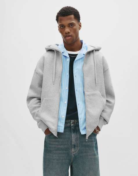 Pull&Bear - Felpa con cappuccio basic grigio mélange con zip - view 1