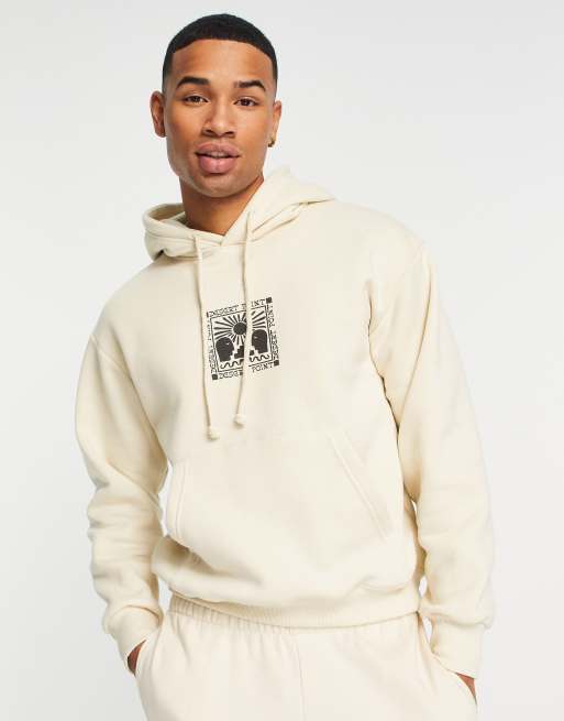 Pull&Bear - Felpa con cappuccio bianca con stampa 