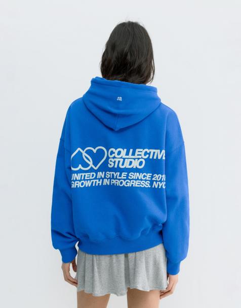Pull&Bear - Felpa con cappuccio blu scuro con cuori - view 1