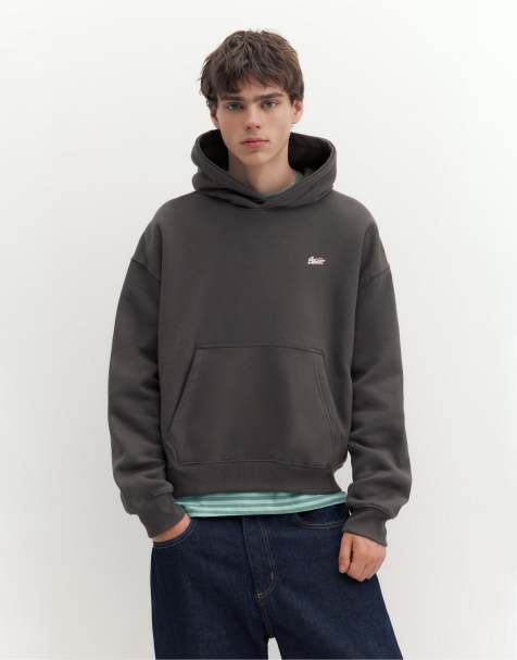 Pull&Bear felpa con cappuccio boxy fit grigia - view 1