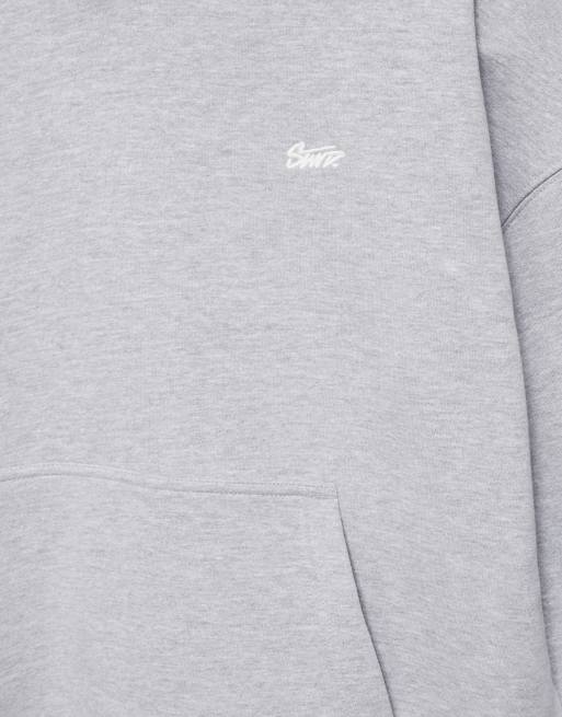 Pull&Bear felpa con cappuccio boxy fit in grigio mélange, 7 di 7