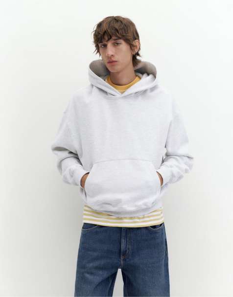 Pull&Bear felpa con cappuccio boxy fit in mélange chiaro - view 1