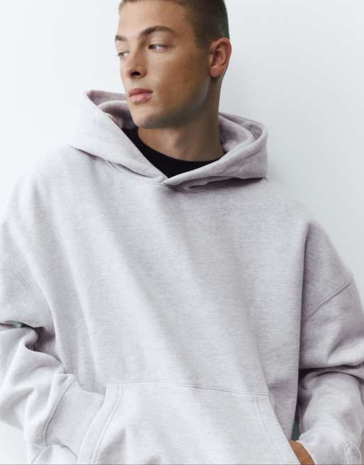 Pull&Bear felpa con cappuccio boxy fit in mélange chiaro, 3 di 7