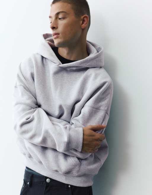 Pull&Bear felpa con cappuccio boxy fit in mélange chiaro, 6 di 7