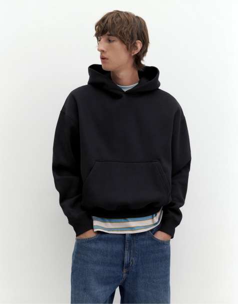 Pull&Bear felpa con cappuccio boxy fit nera - view 1