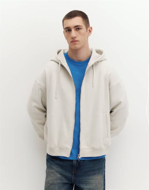 Pull&Bear felpa con cappuccio con zip in grigio cenere - view 1