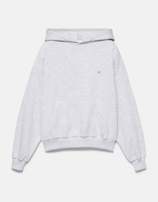 Pull&Bear felpa con cappuccio e logo in suede, grigio mélange, 5 di 7