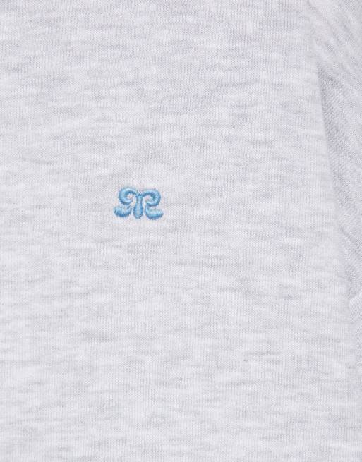 Pull&Bear felpa con cappuccio e logo in suede, grigio mélange, 6 di 7