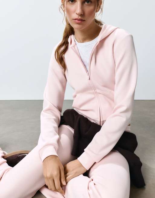 Pull&Bear felpa con cappuccio e zip rosa cipria, 3 di 7