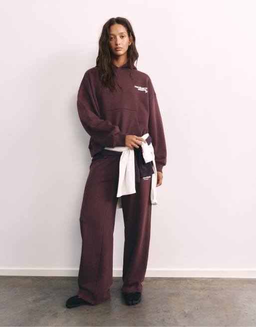 Pull&Bear felpa con cappuccio grafica bordeaux, 4 di 7