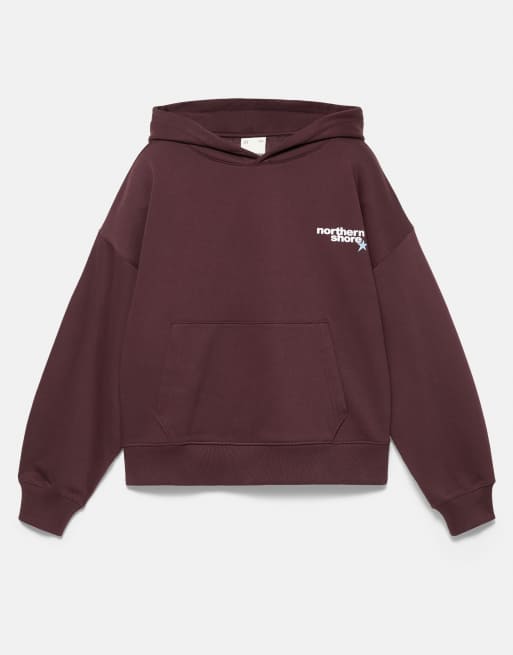 Pull&Bear felpa con cappuccio grafica bordeaux, 5 di 7