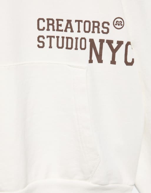 Pull&Bear felpa con cappuccio grafica Nyc bianco sporco, 6 di 7