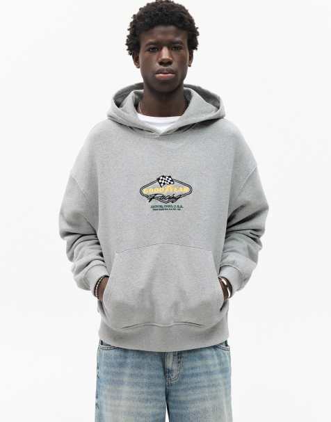 Pull&Bear - Felpa con cappuccio grigia con stampa "Goodyear" su licenza - view 1