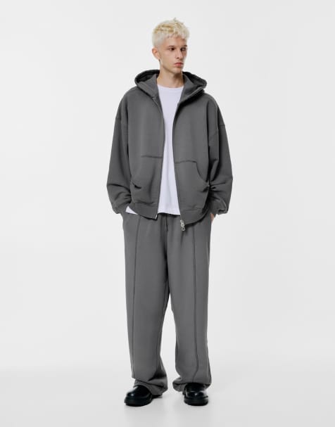 Pull&Bear - Felpa con cappuccio grigio scuro sbiadito con zip - view 1