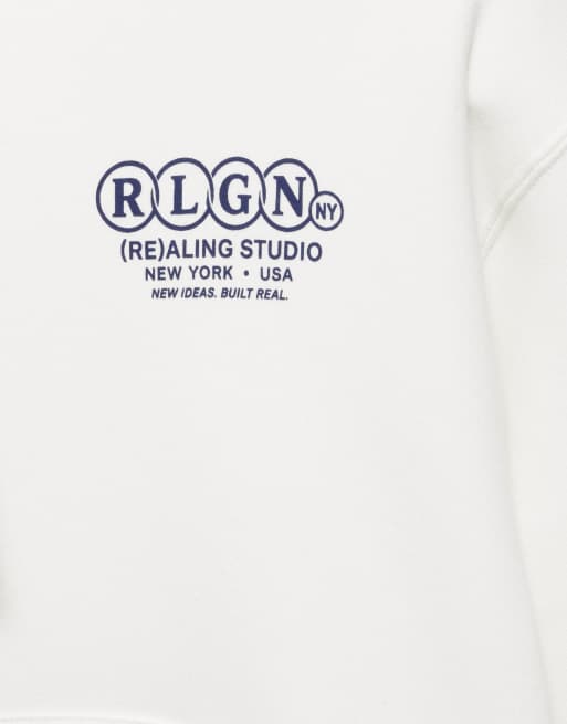 Pull&Bear felpa con cappuccio relaxed con grafica, bianco sporco, 7 di 7