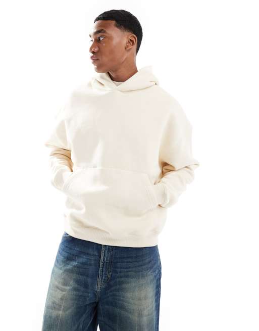 Pull&Bear - Felpa con cappuccio squadrata écru