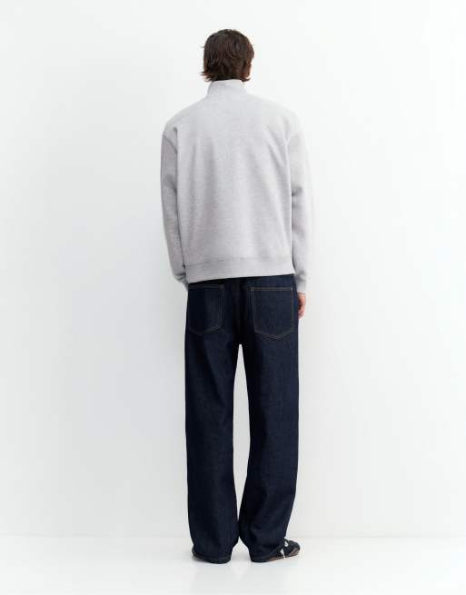 Pull&Bear felpa con zip corta in grigio mélange, 2 di 7