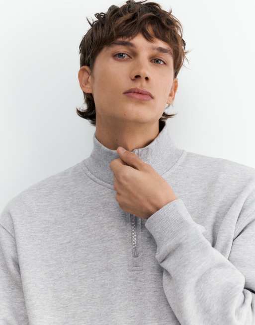 Pull&Bear felpa con zip corta in grigio mélange, 3 di 7