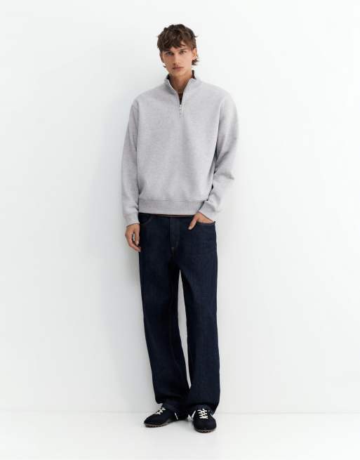 Pull&Bear felpa con zip corta in grigio mélange, 4 di 7