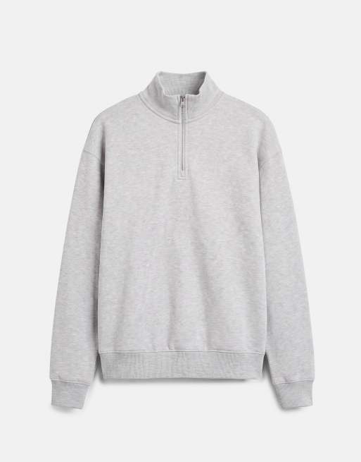 Pull&Bear felpa con zip corta in grigio mélange, 5 di 7