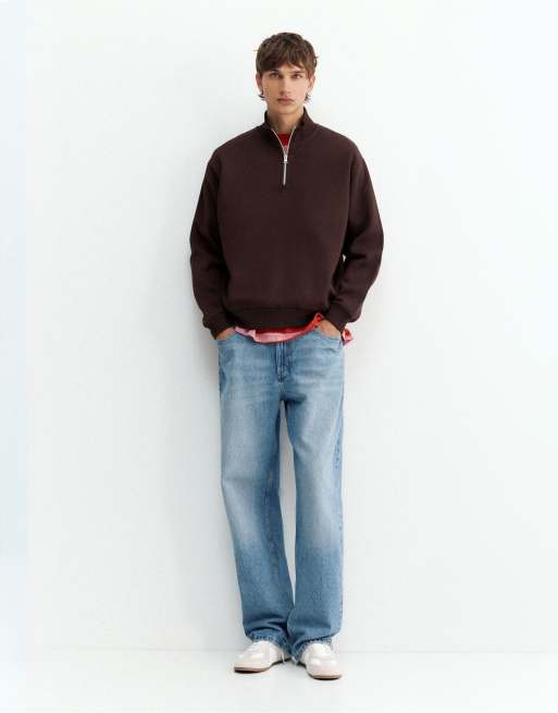 Pull&Bear felpa con zip corta marrone, 4 di 7