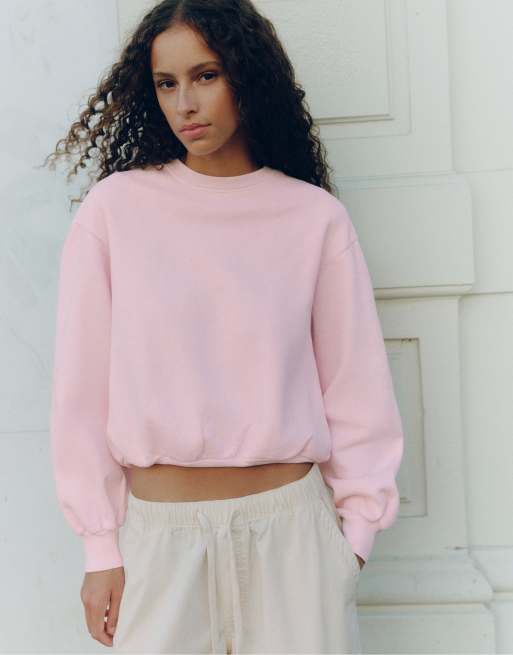 Pull&Bear felpa corta girocollo rosa, 2 di 7