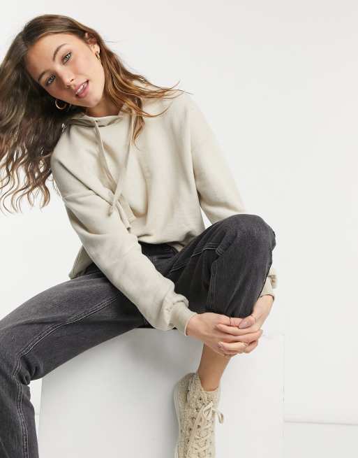 Pull&Bear - Felpa écru con cappuccio
