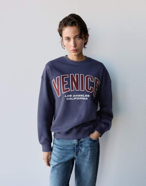 Pull&Bear felpa girocollo grafica blu navy - view 1