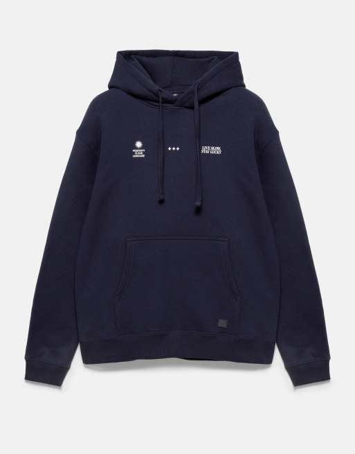 Pull&Bear felpa grafica con cappuccio blu navy, 6 di 7