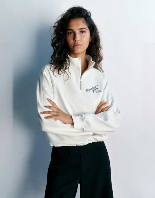 Pull&Bear felpa grafica con zip corta color ghiaccio, 1 di 7