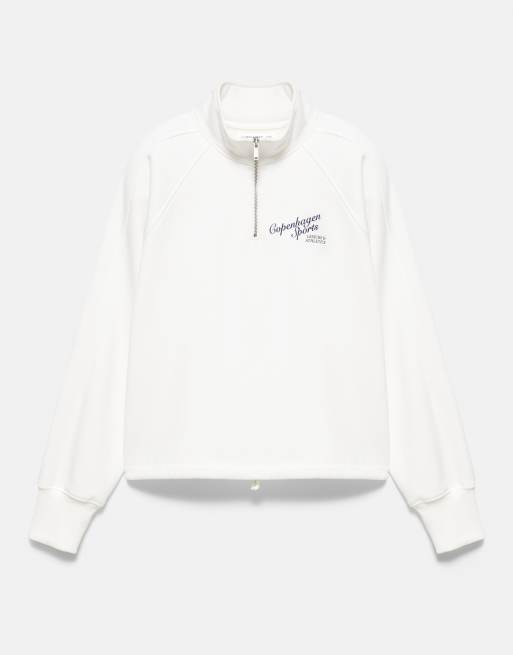Pull&Bear felpa grafica con zip corta color ghiaccio, 6 di 7