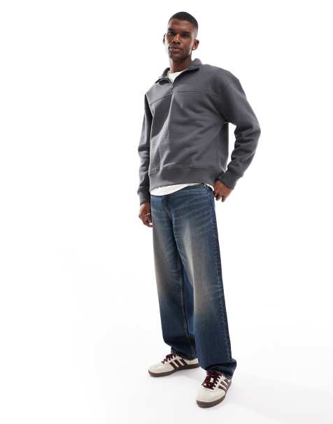 Pull&Bear - Felpa grigio antracite con zip corta - view 1