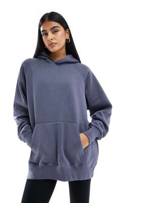 Pull&Bear - Felpa oversize con cappuccio color grigio blu