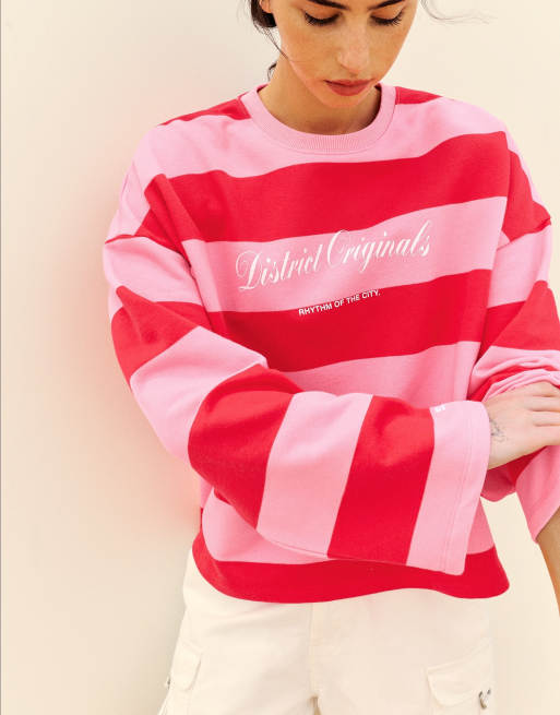 Pull&Bear - Felpa oversize rossa a righe, 3 di 7