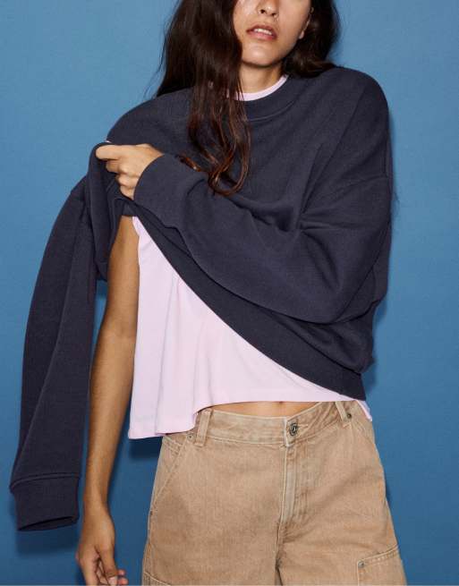 Pull&Bear felpa pesante blu navy, 5 di 7