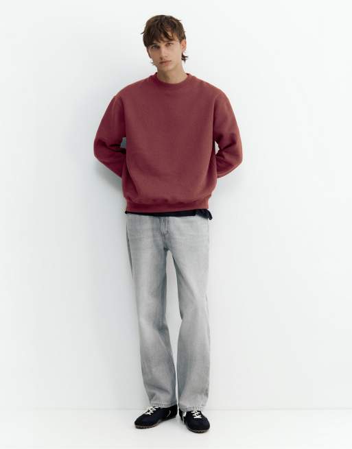 Pull&Bear felpa relaxed fit bordeaux, 4 di 7