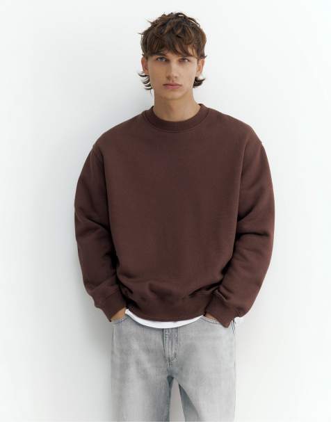Pull&Bear felpa relaxed fit color cioccolato - view 1