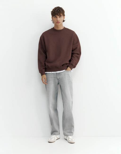 Pull&Bear felpa relaxed fit color cioccolato, 4 di 7