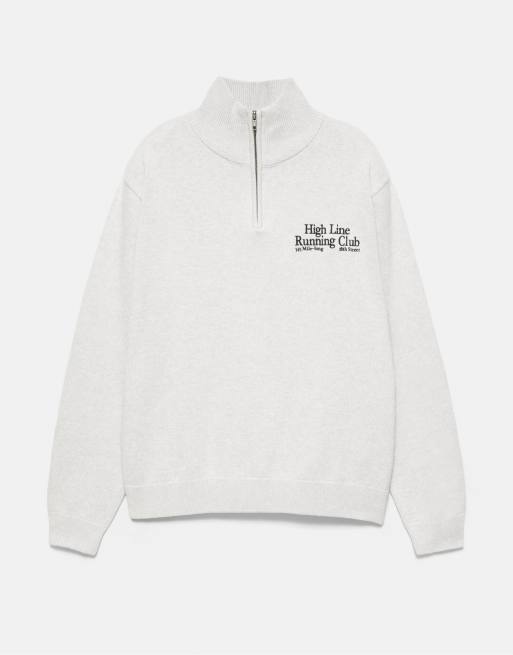 Pull&Bear felpa ricamata con zip corta in grigio mélange, 5 di 7