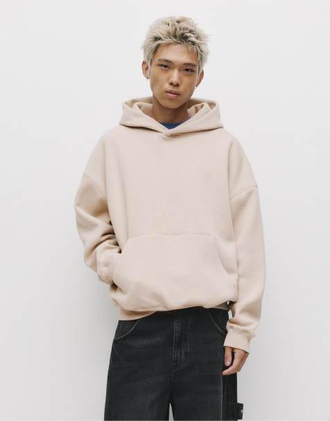 Pull&Bear - Felpa squadrata beige con cappuccio - view 1