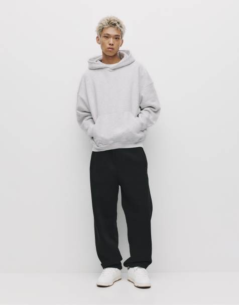 Pull&Bear - Felpa squadrata color mélange pallido con cappuccio - view 1