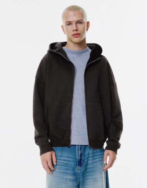 Pull&Bear - Felpa squadrata nera con zip - view 1