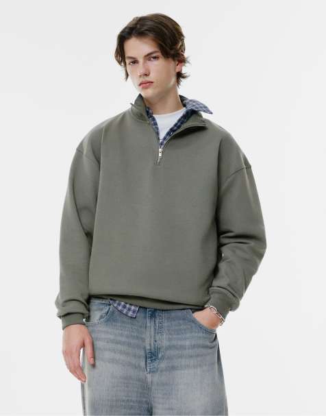 Pull&Bear - Felpa verde con zip corta - view 1