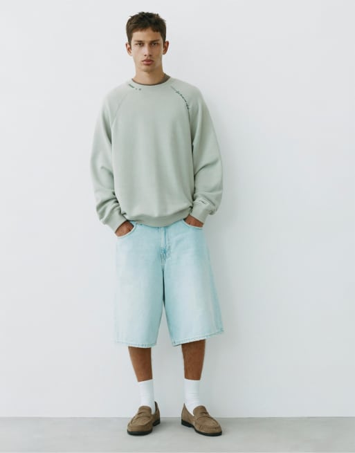 Pull&Bear - Felpa verde effetto slavato con maniche raglan, 4 di 7