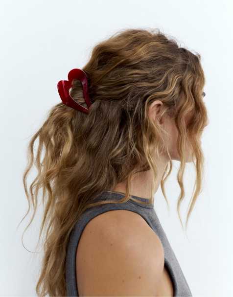 Pull&Bear - Fermaglio per capelli rosso a forma di cuore - view 1