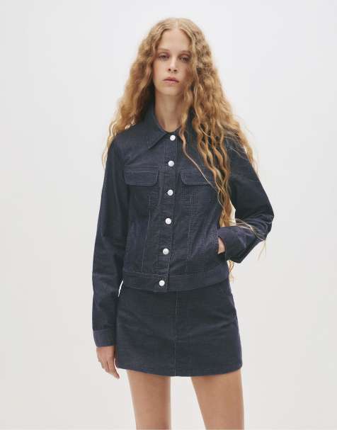 Pull&Bear – Figurbetonte Cordjacke in Blau - view 1