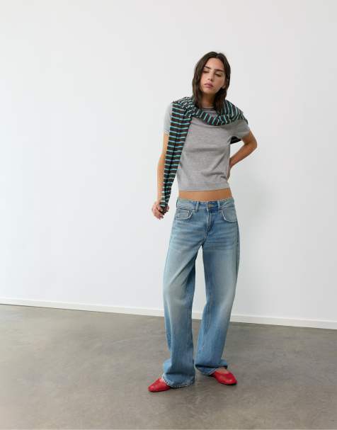 Pull&Bear figurbetonter Pullover mit kurzen Ärmeln in Grau - view 1